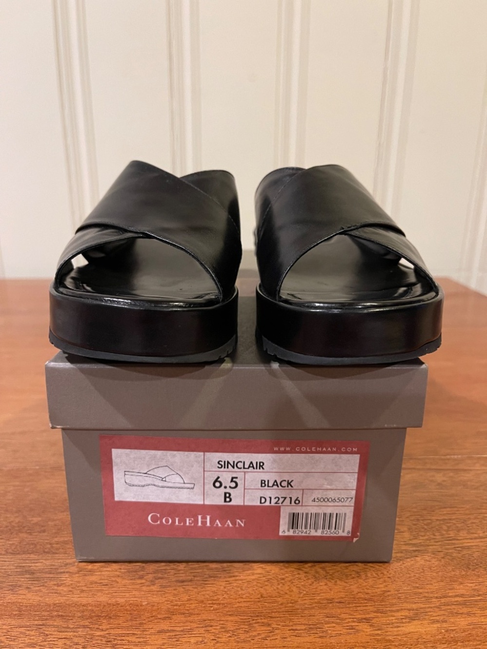 NEW Vintage Cole Haan Black Leather Criss-Cross Platform Sandals Women's 6.5 - Picture 4 of 15